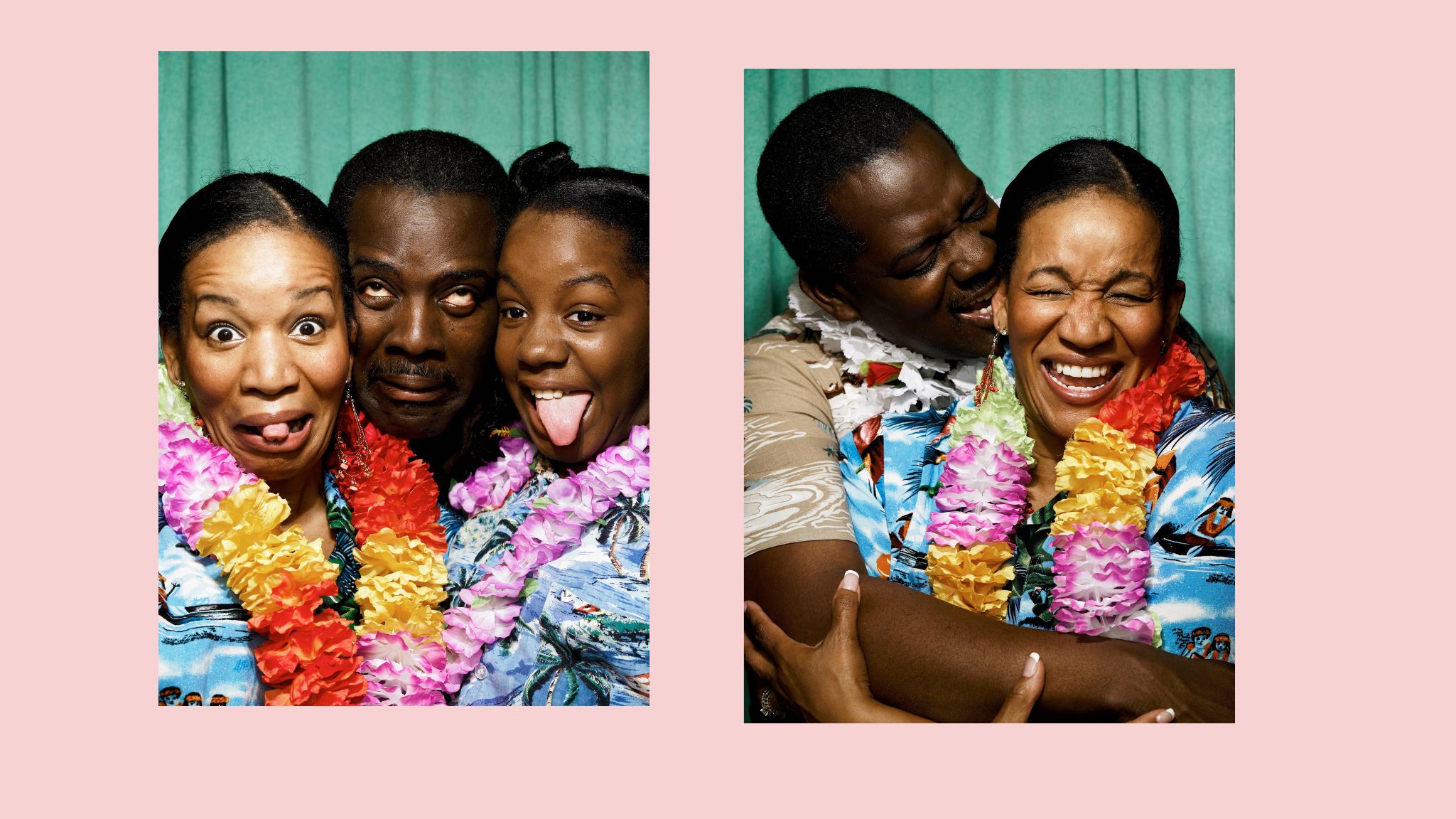 Fun photo booth strips showing a family making funny faces