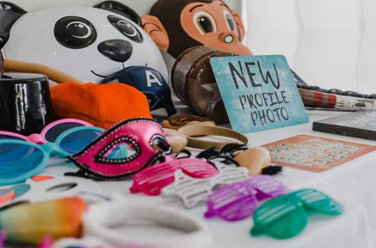 Colorful collection of photo booth props laid out