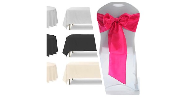 Tablecloths and chair covers in various colours