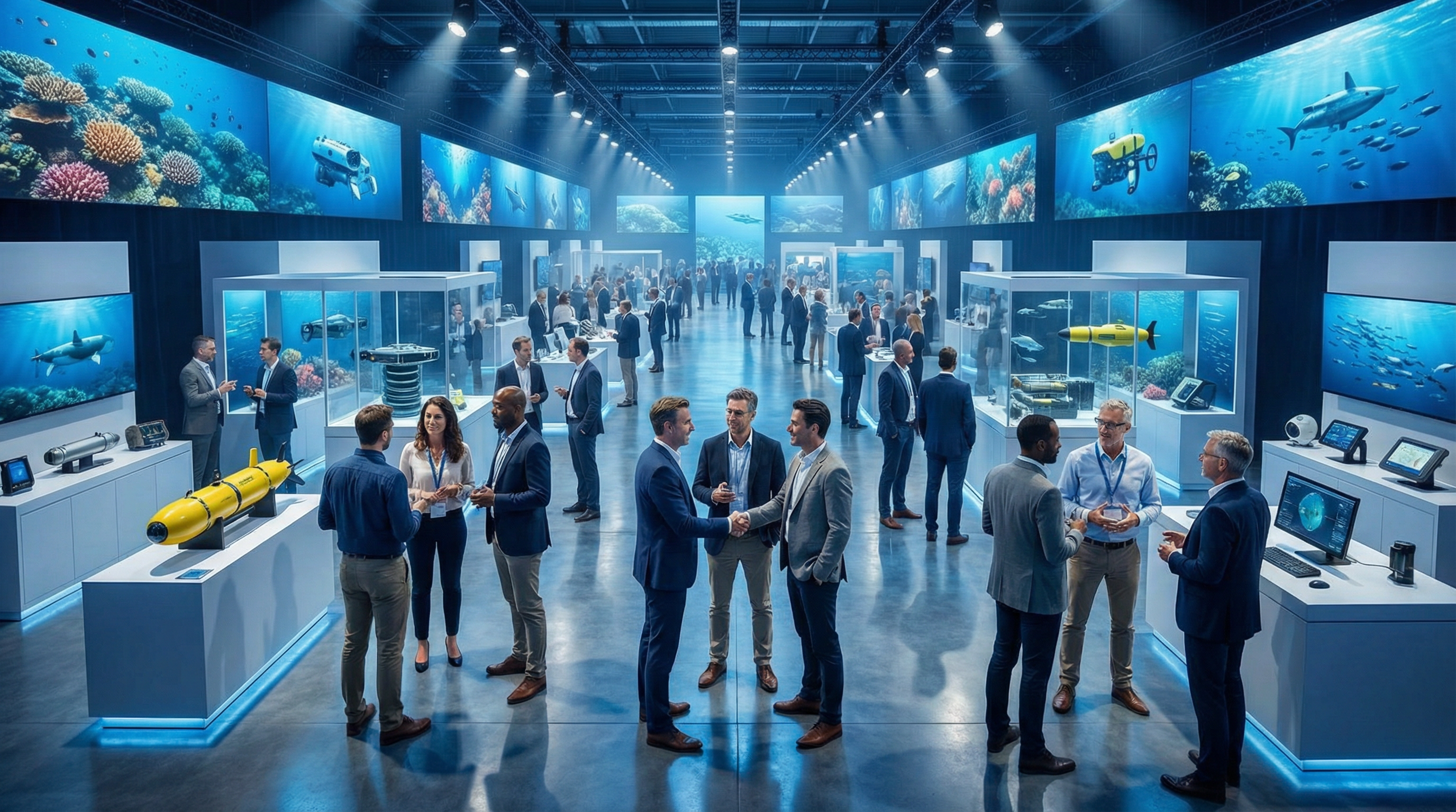 Ocean Business 2025 technology exhibition with professionals networking