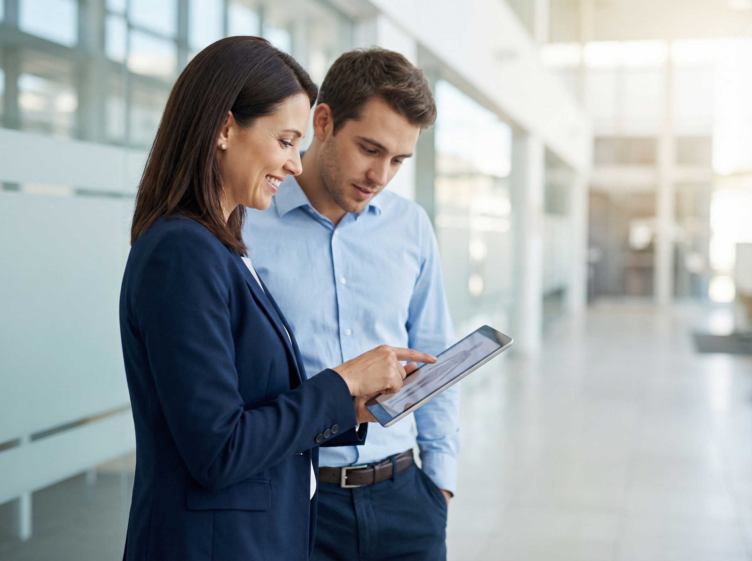 Professional medical sales representative in a modern hospital setting