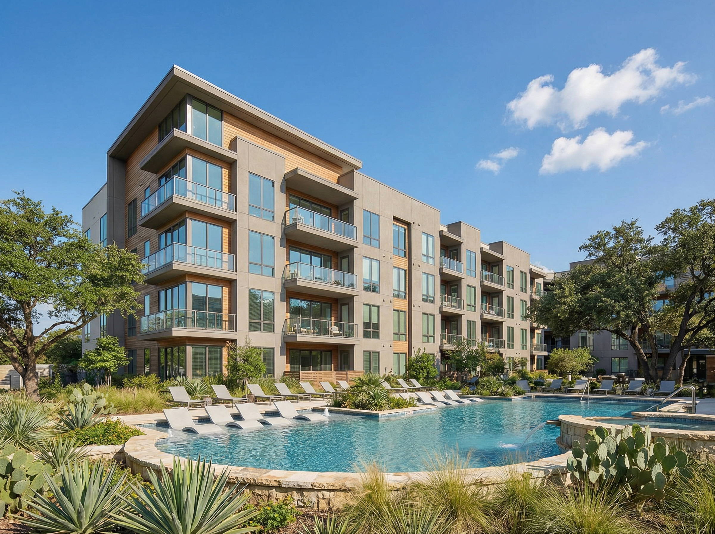 Luxury apartment complex with pool in North Austin