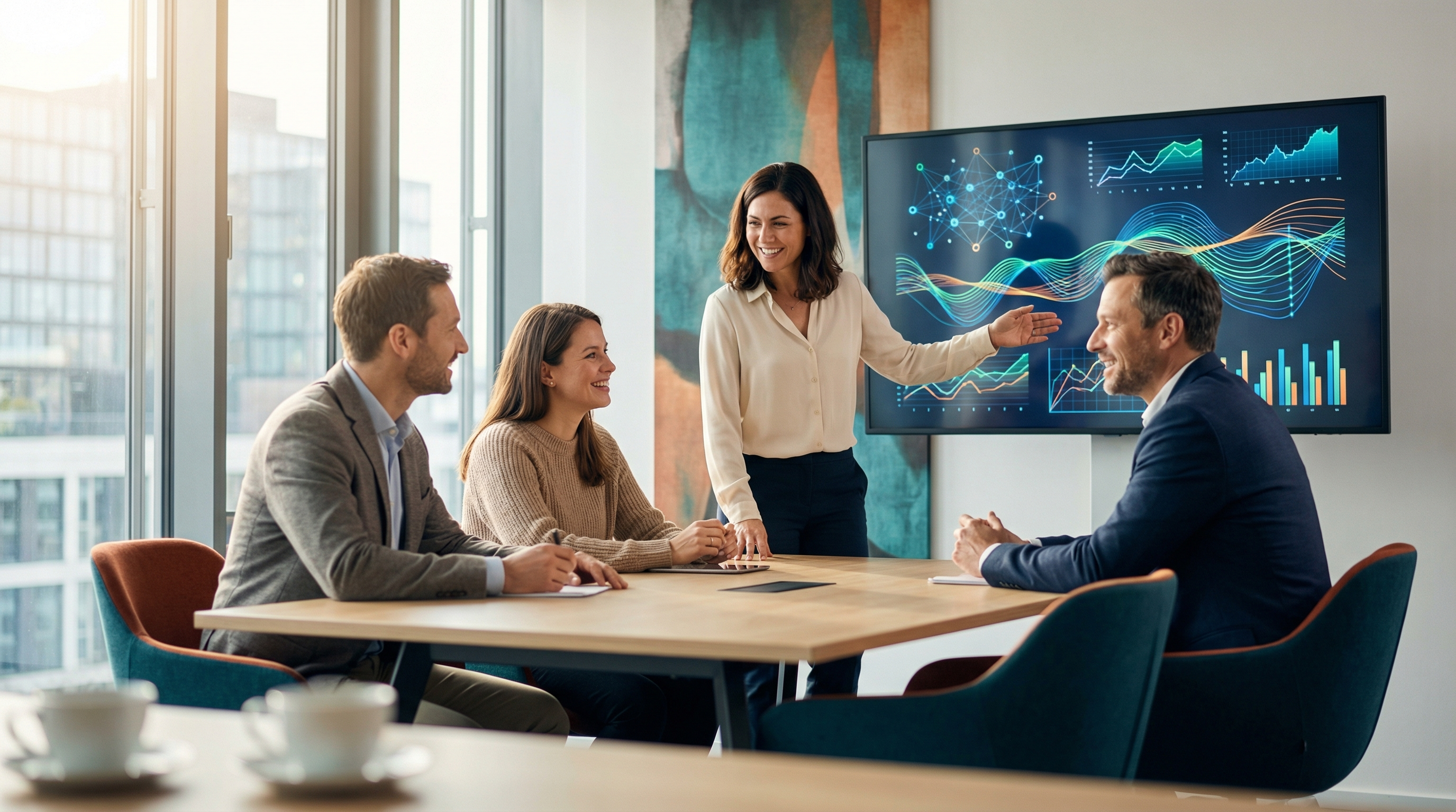 Team bespricht verantwortungsvolle KI-Strategie im modernen Büro