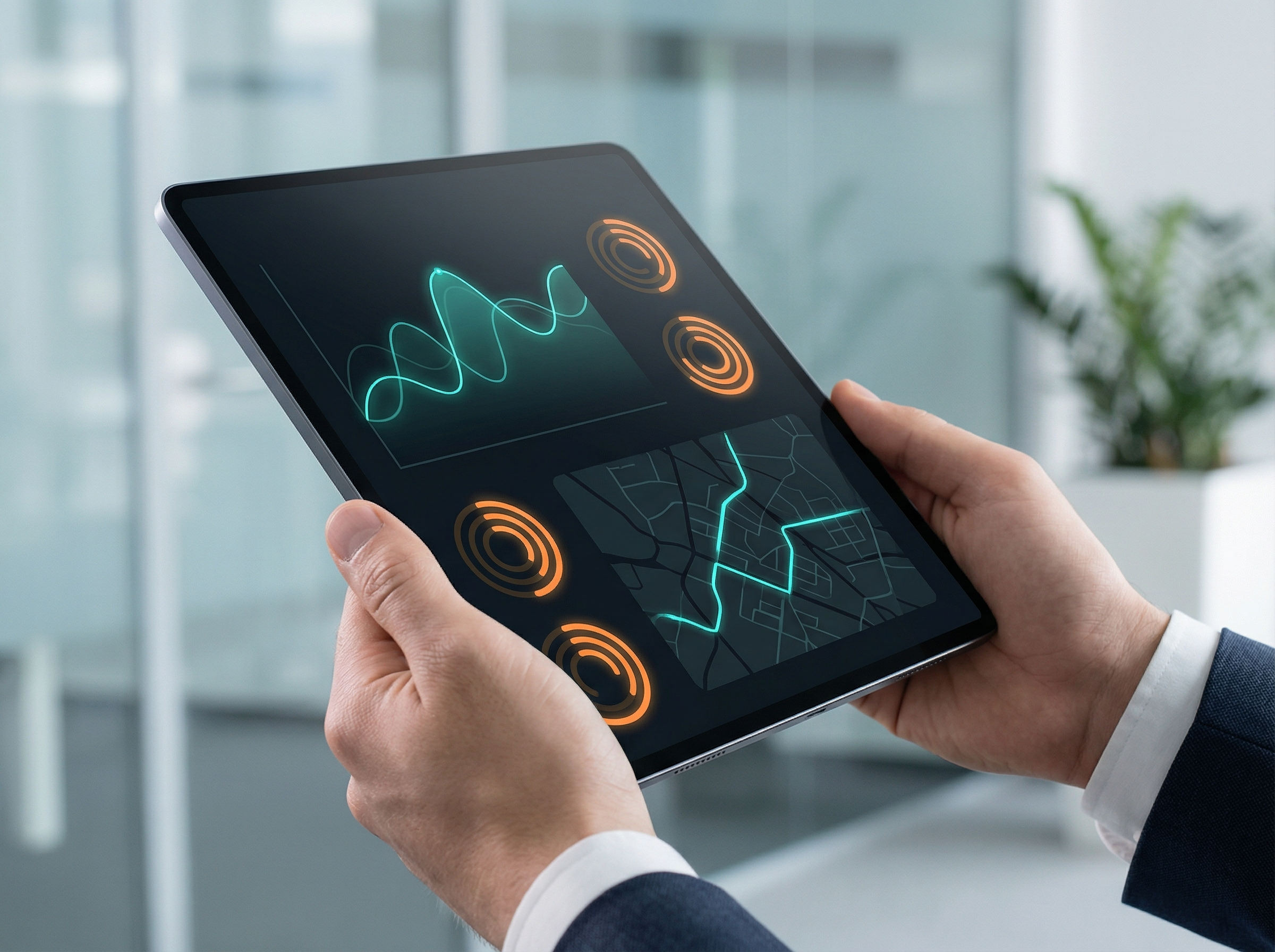 Fleet-Management Dashboard mit Echtzeit-Fahrdaten auf einem Tablet
