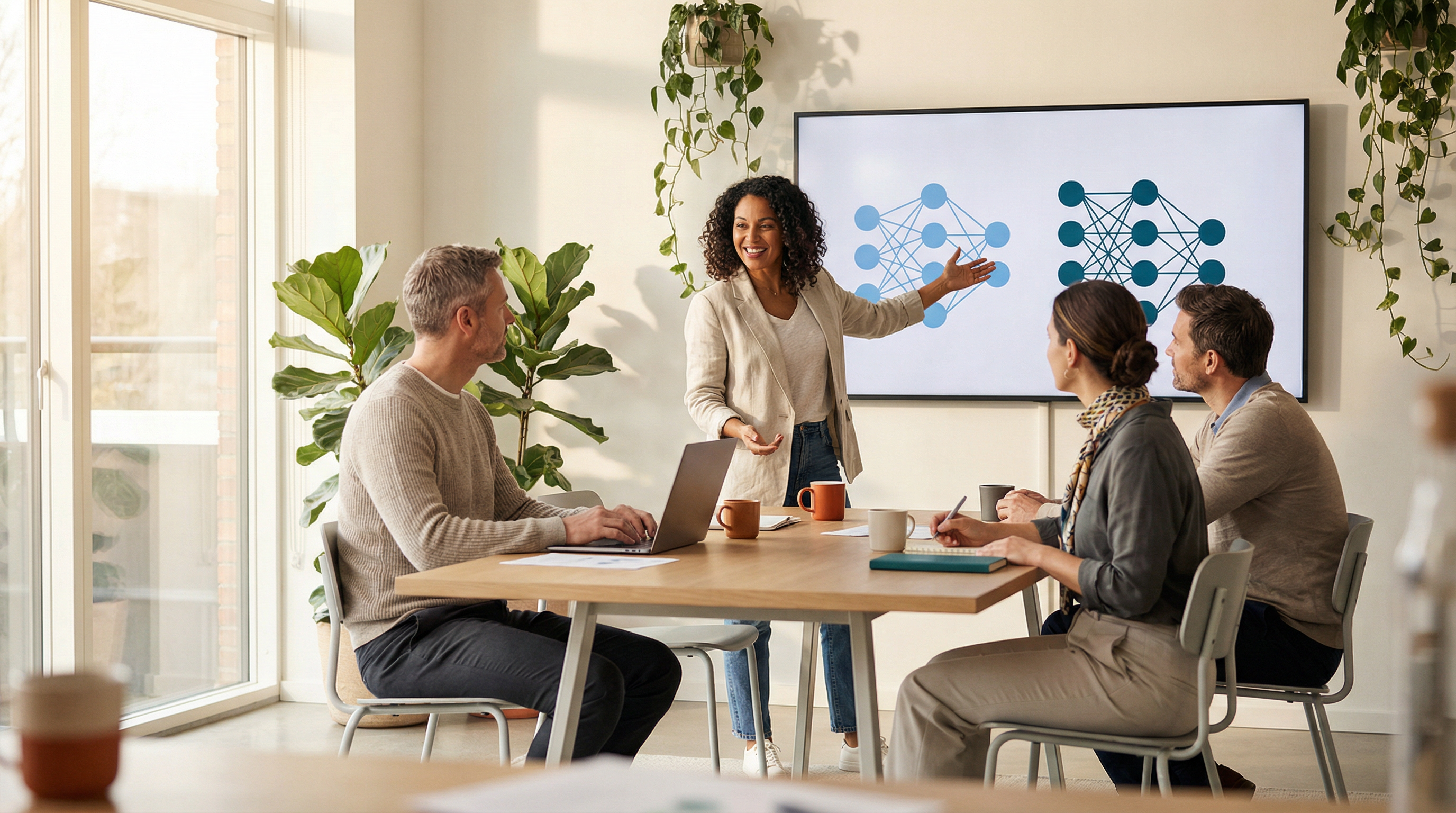 Team bei einem KI-Workshop in einem modernen Büro