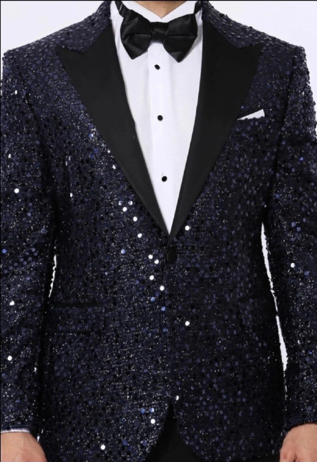 Blue sequined tuxedo jacket formal wear Las Vegas