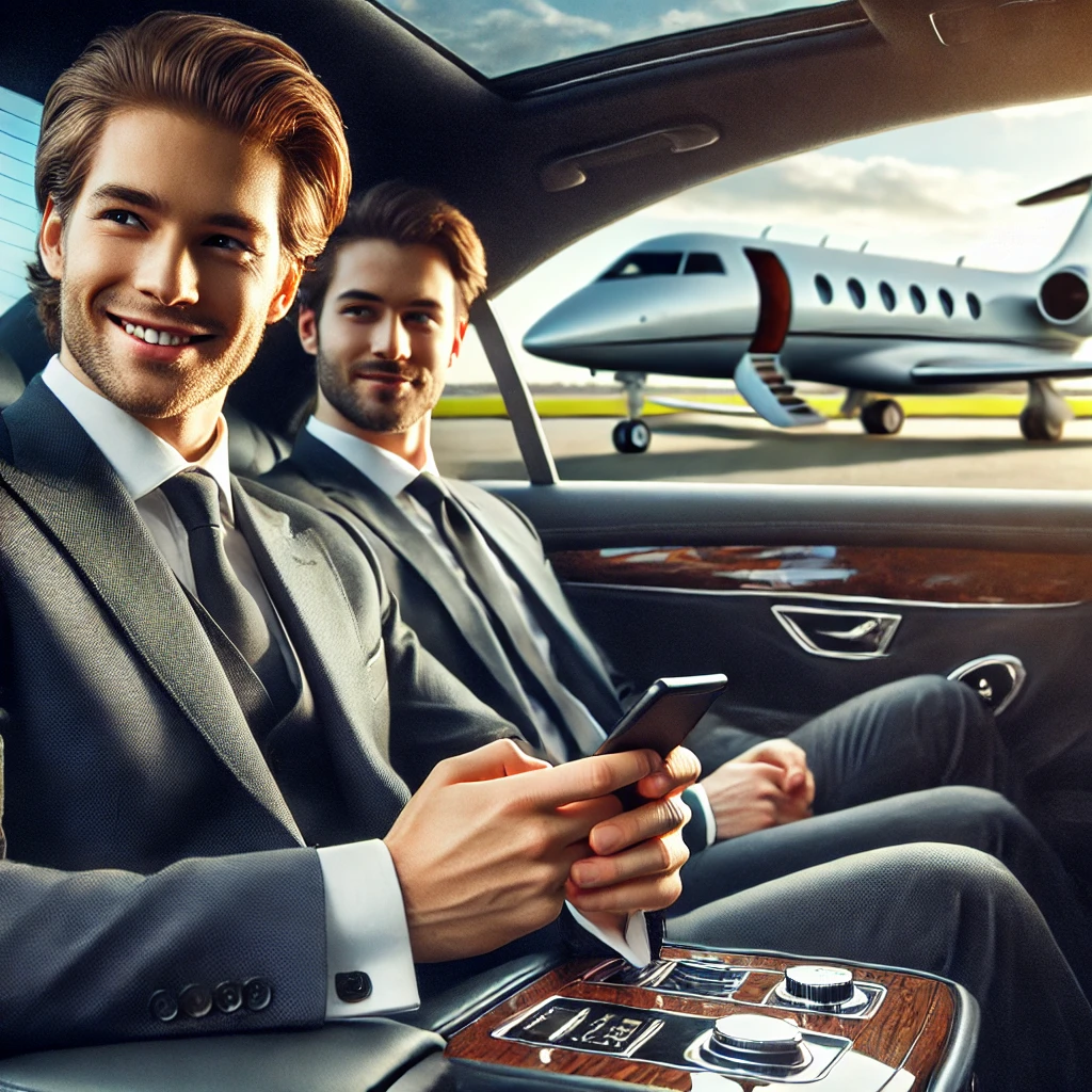 Business travellers enjoying a comfortable ride to the airport