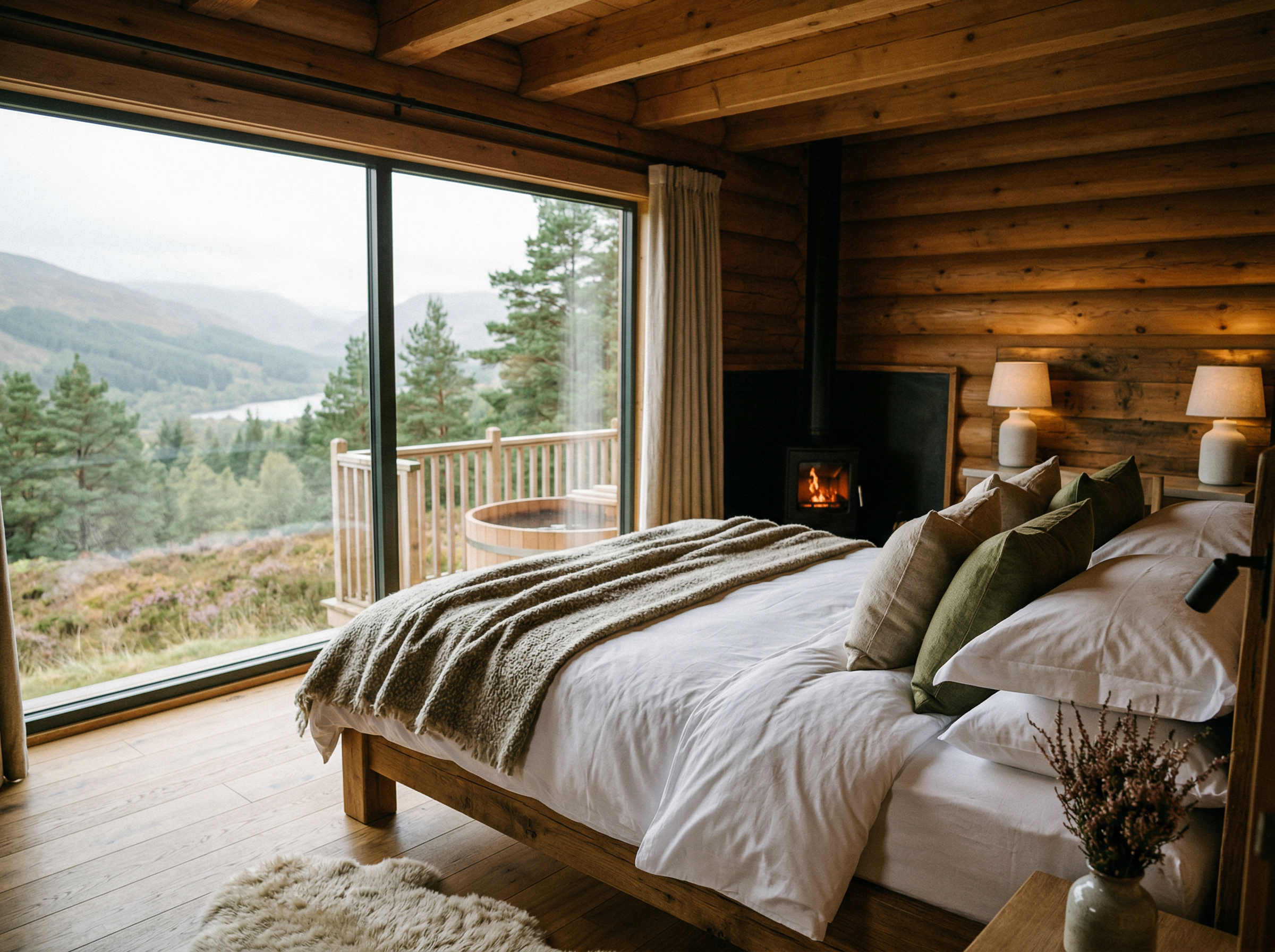 Stags Suite — King-size feature bed with en-suite and private hot tub. Ful