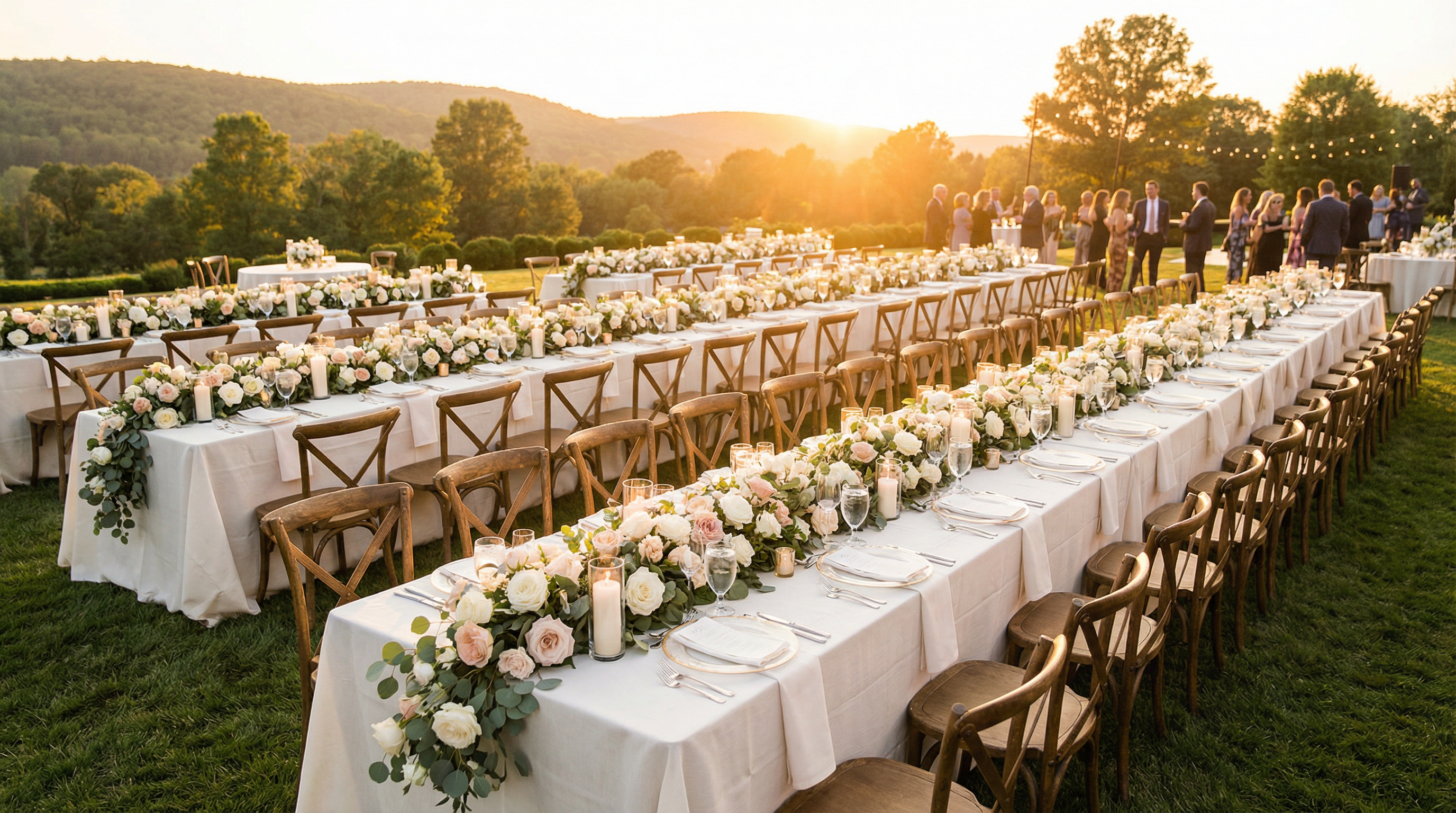 Elegant outdoor wedding reception setup in the Wyoming Valley, Pennsylvania