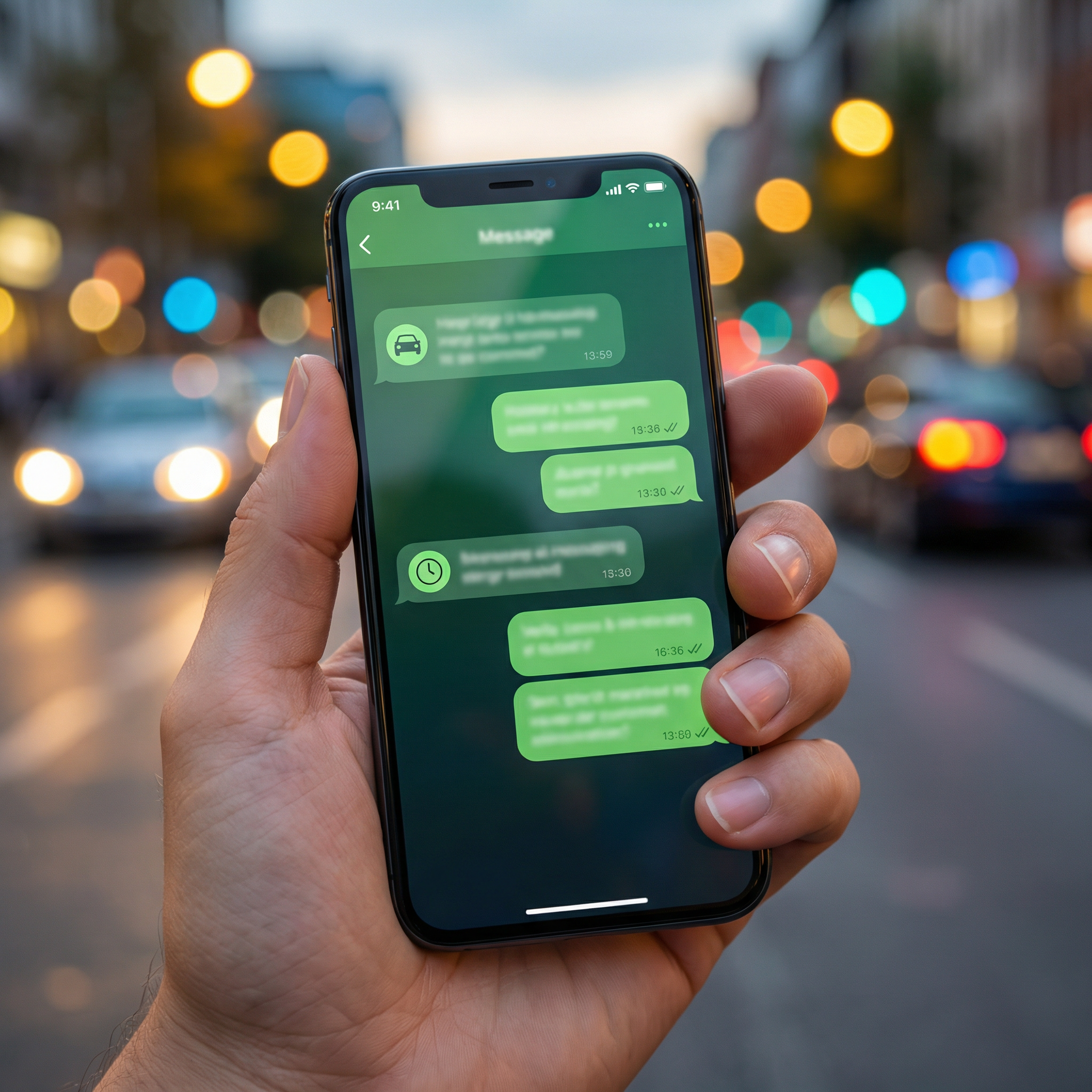 WhatsApp taxi booking conversation on smartphone