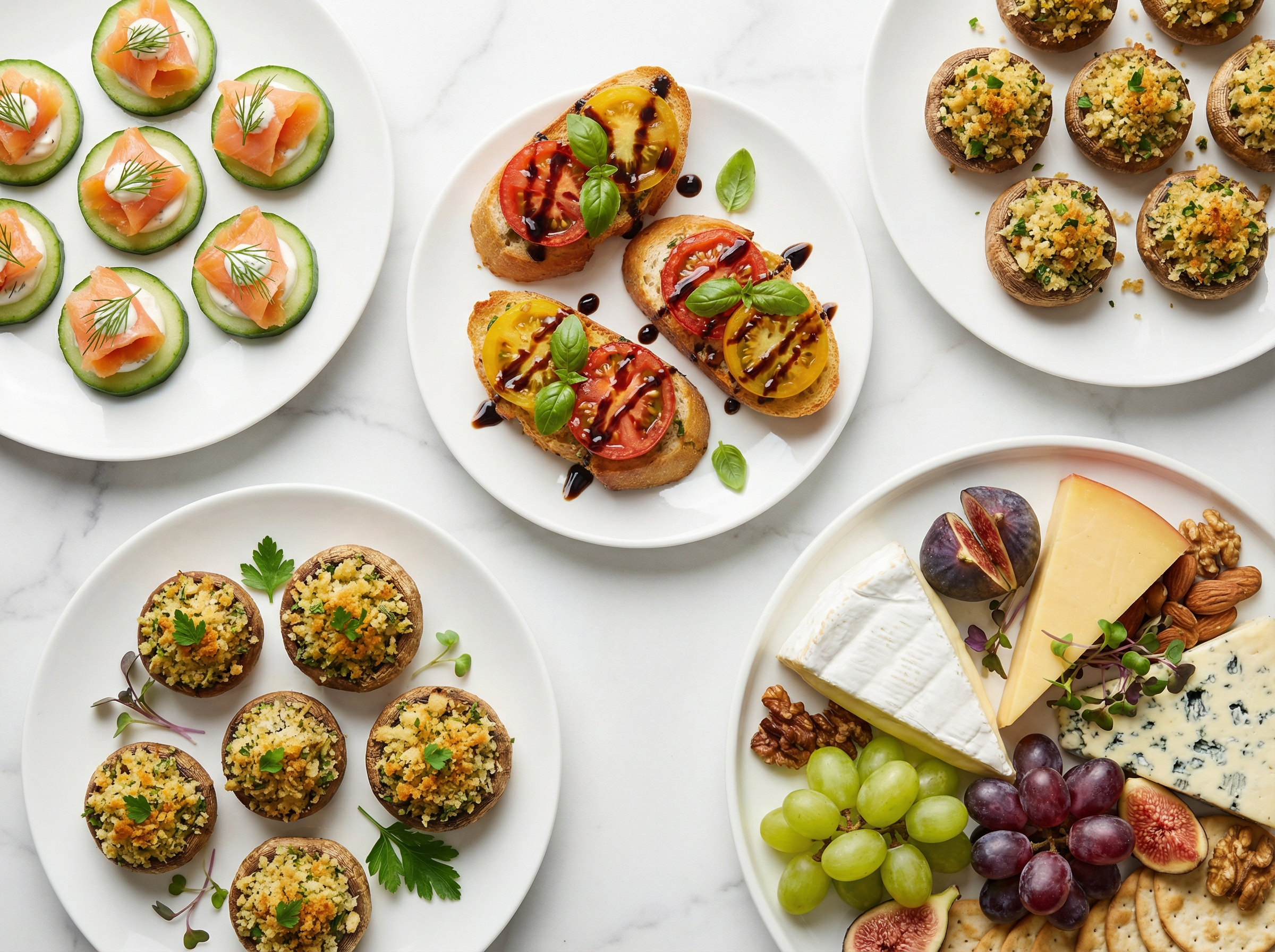 Elegantly plated appetizers and hors d'oeuvres for a corporate event