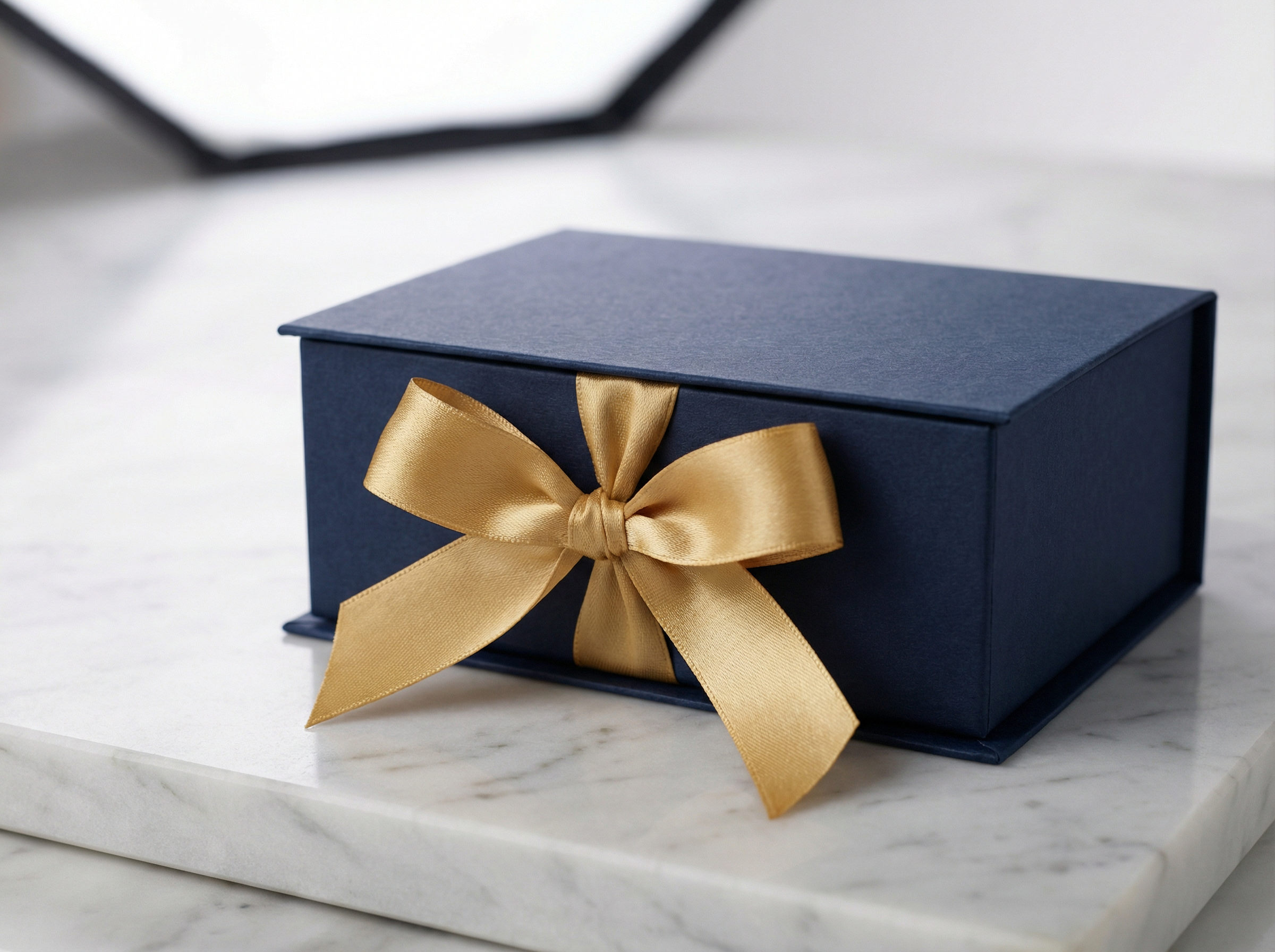 Luxury navy gift box with gold ribbon for CP Tours voucher