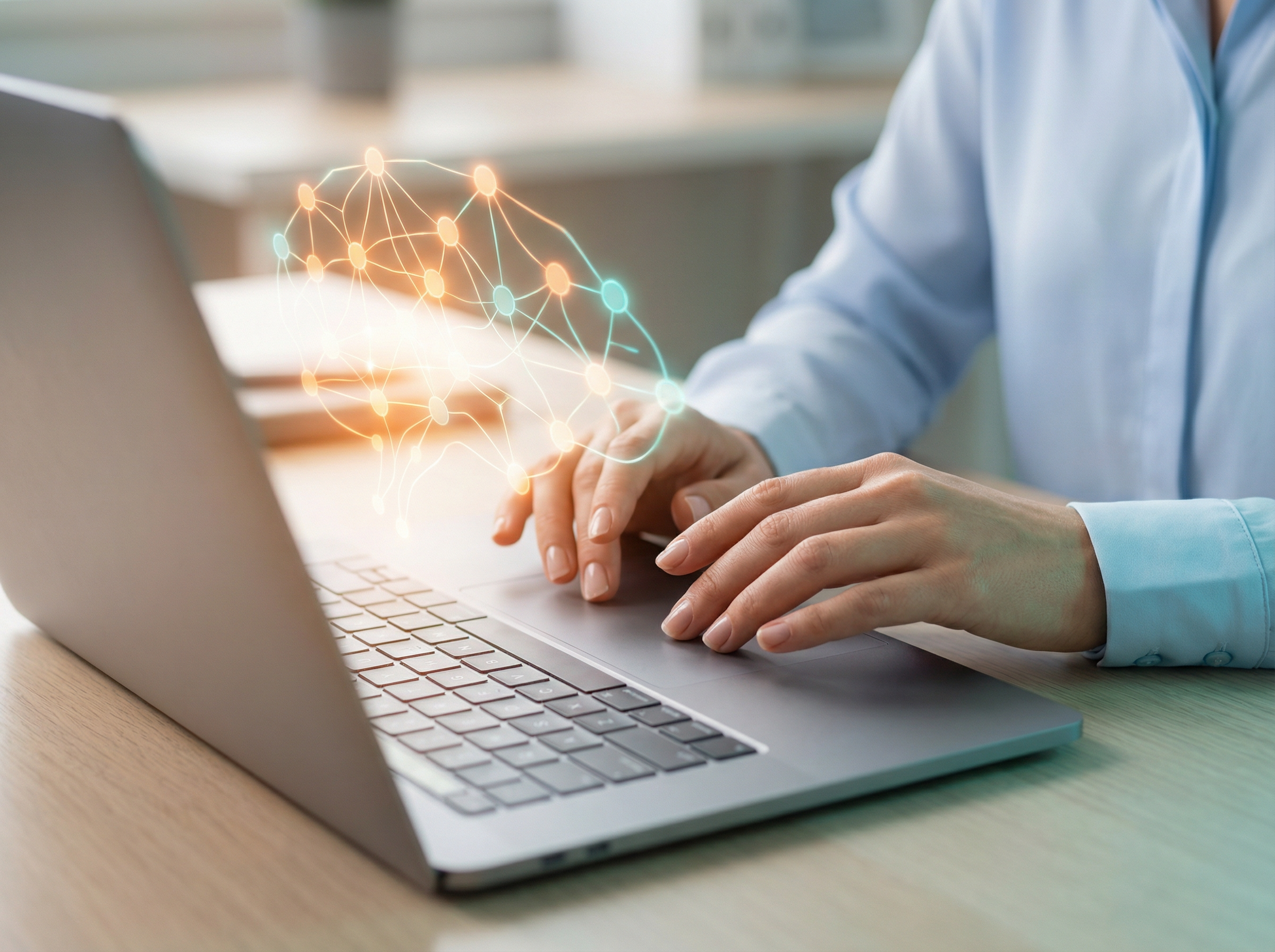 Professionelle Arbeit mit KI-Technologie am Laptop